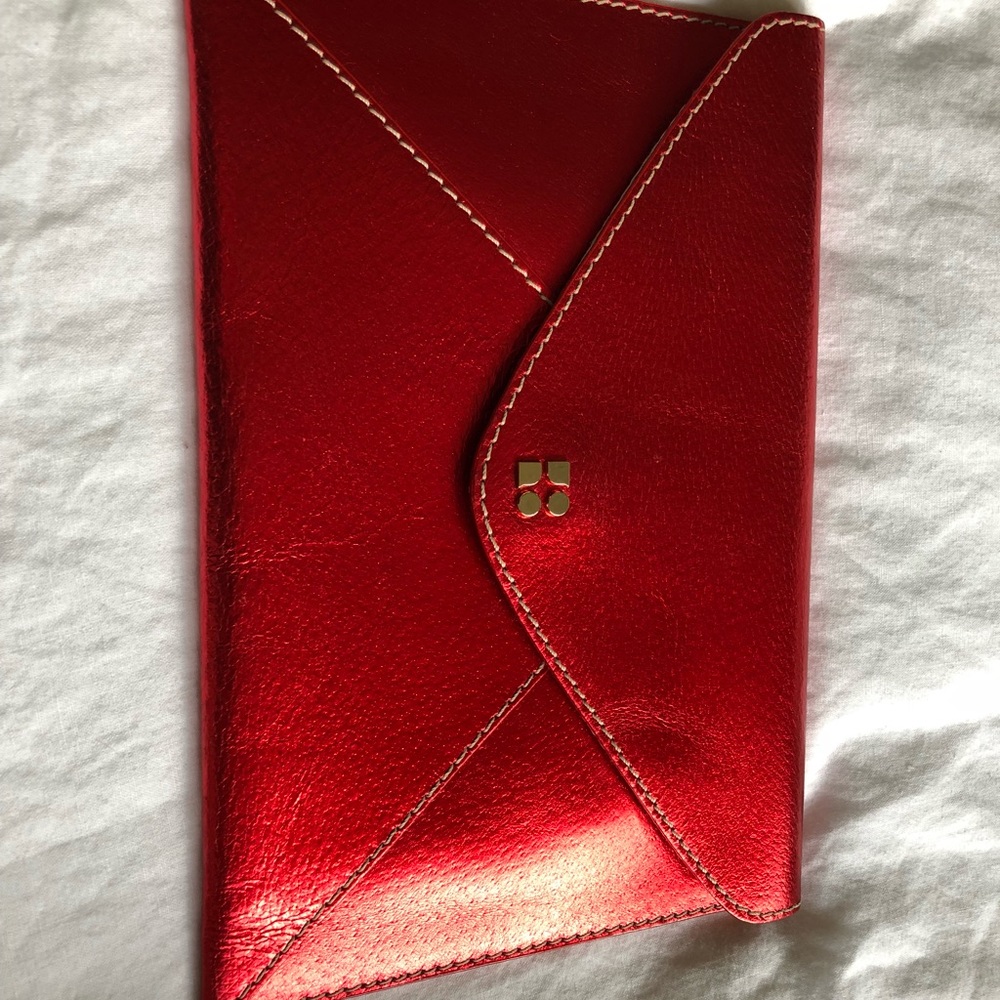 Kate Spade Red Metallic Leather Envelope Clutch